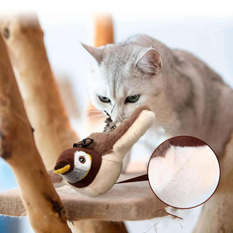 Jouet Interactif pour Chat - Oiseau Peluche Rechargeable avec Herbe à Chat